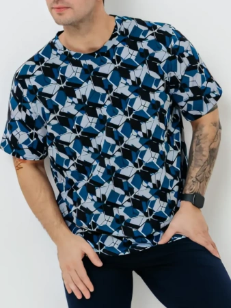 Футболка мужская оверсайз ФК678 куб петроль